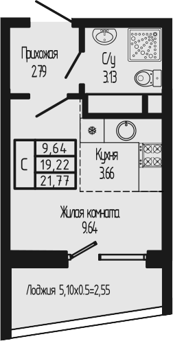 Студия, 19.22 м², 11/12 этаж, ЖК «Sun Hills Ольгинка»