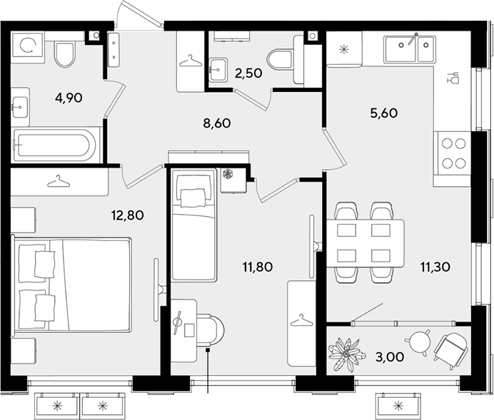 Продается 3-комн. квартира, 57.5 м²