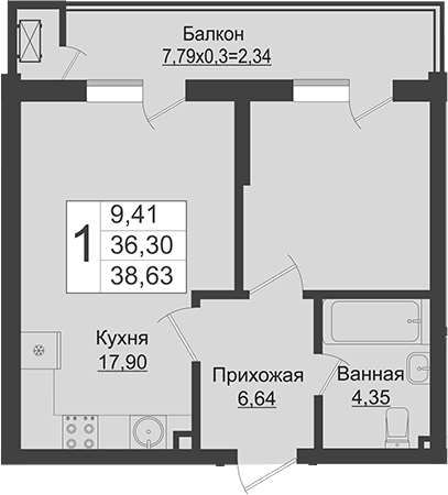 Продается 2-комн. квартира, 36.29 м²