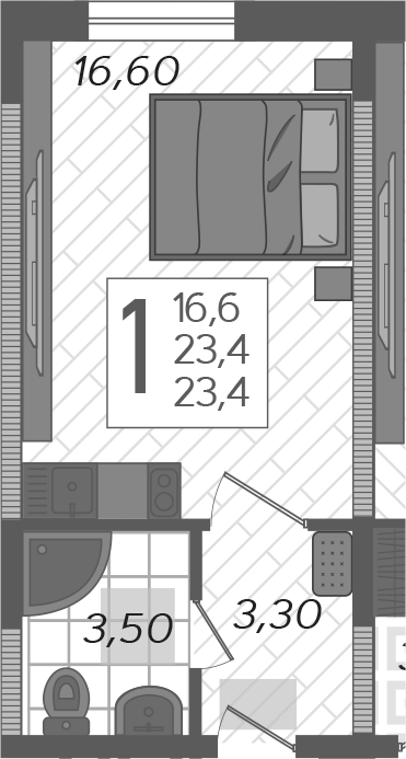 Студия, 23.4 м², 1/12 этаж, ЖК «Летний»