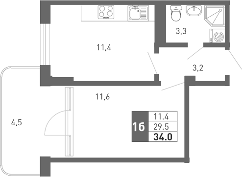 1-комн., 29.5 м², 1/3 этаж, ЖК «Монако»