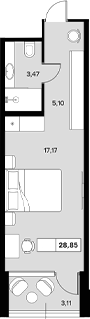 Студия, 25.74 м², 2/6 этаж, ЖК «Гостиничный комплекс Белые ночи»