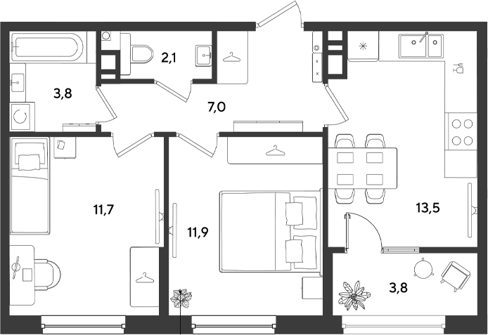 2-комн., 50 м², 5/9 этаж, ЖК «Ридз»