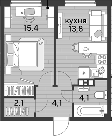 1-комн., 39.5 м², 3/16 этаж, ЖК «DОГМА ПАРК»