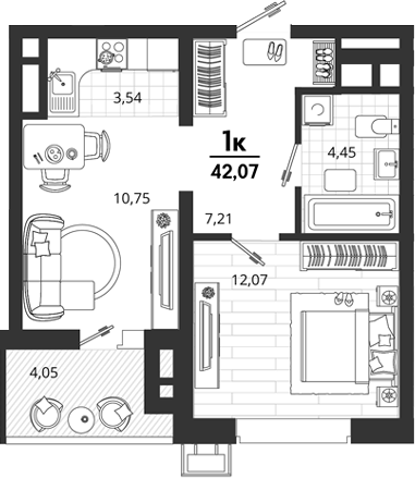 1-комн., 38.02 м², 8/18 этаж, ЖК «Родные Просторы»