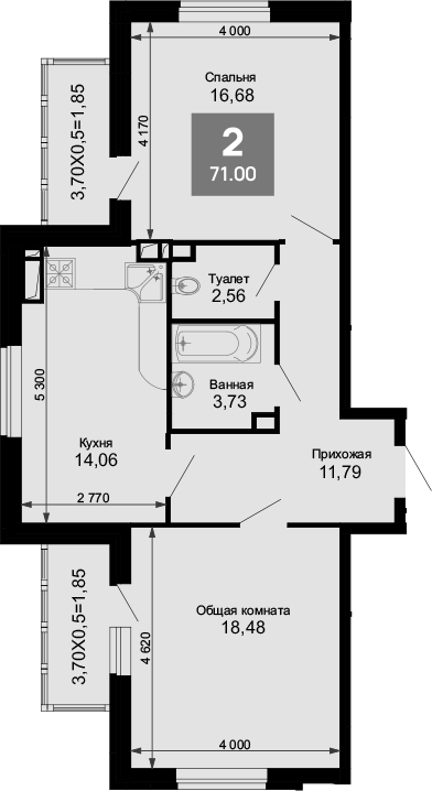2-комн., 67.3 м², 15/15 этаж, ЖК «Лучший»