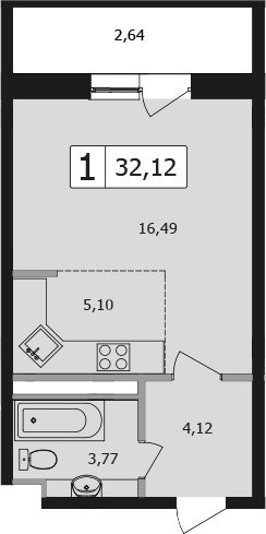 Студия, 29.48 м², 2/16 этаж, ЖК «Жемчужина»