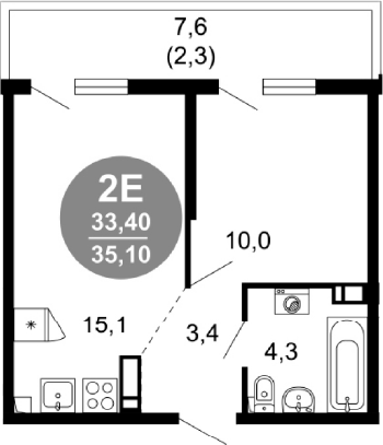 2-комн., 32.8 м², 8/17 этаж, ЖК «Лестория»