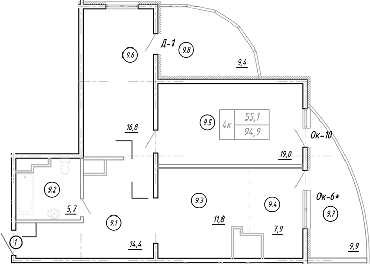 3-комн., 79.2 м², 6/17 этаж, ЖК «Резиденция Ясногорская»