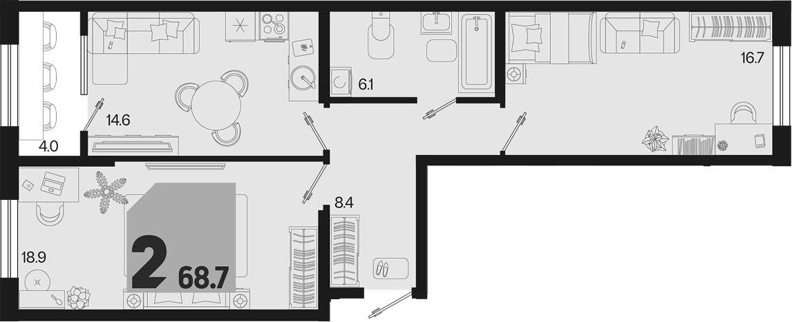 Продается 2-комн. квартира, 64.7 м²