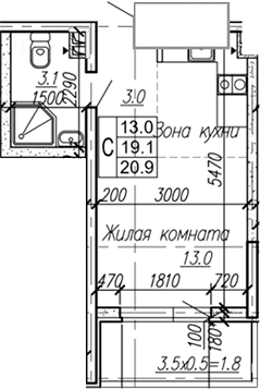 Студия, 19.1 м², 2/4 этаж, ЖК «Дзенпарк»
