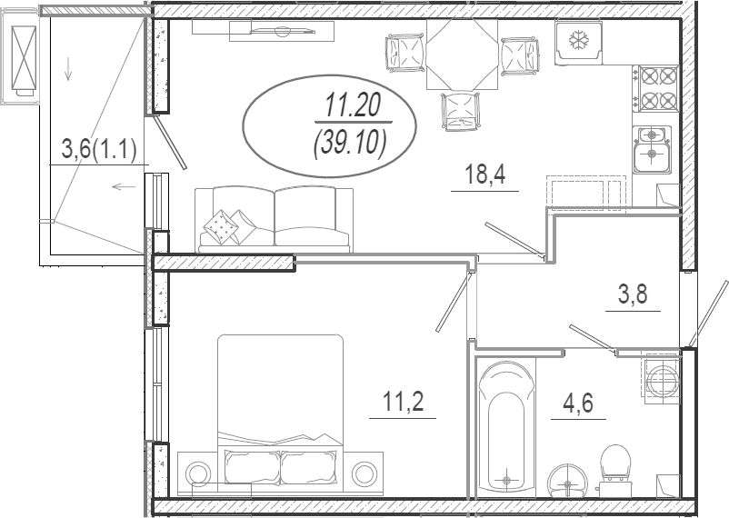 2-комн., 38 м², 1/15 этаж, ЖК «Микрорайон Южане»