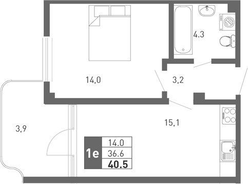 2-комн., 36.6 м², 1/3 этаж, ЖК «Монако»