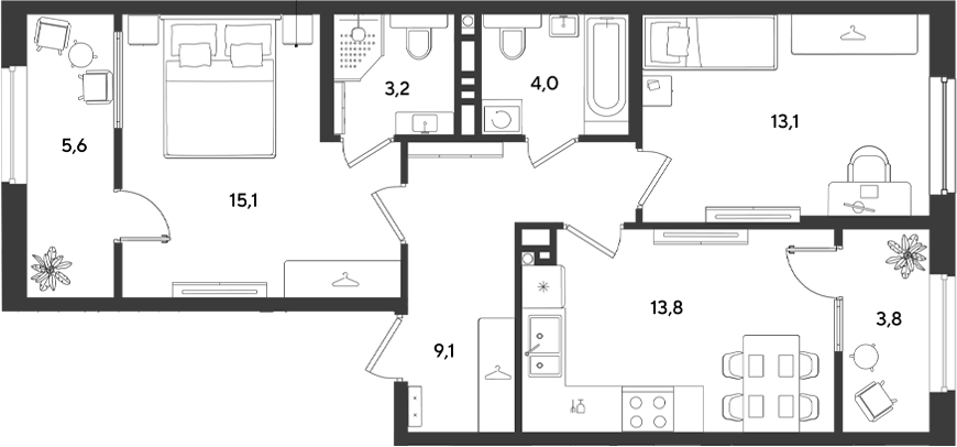 2-комн., 58.3 м², 9/9 этаж, ЖК «Ридз»