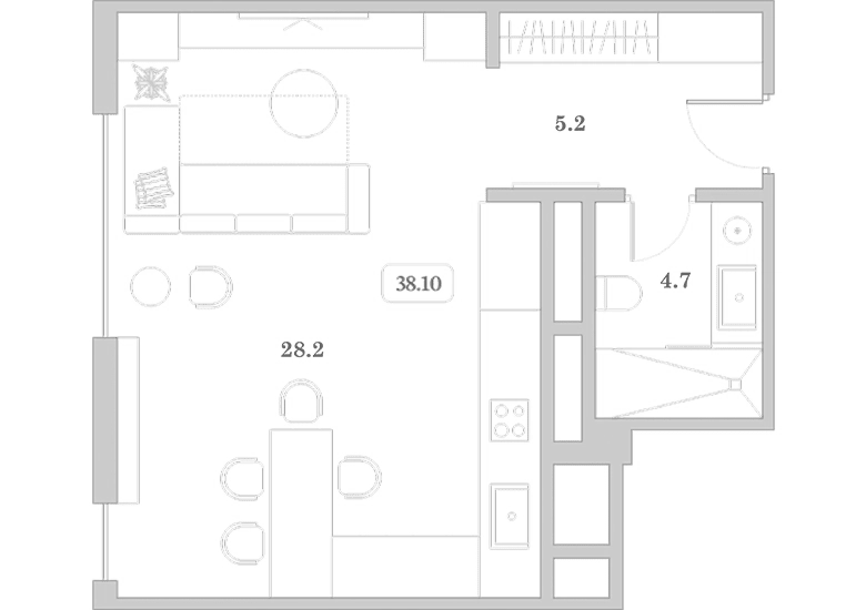 Студия, 38.1 м², 7/7 этаж, ЖК «Граф Толстой»