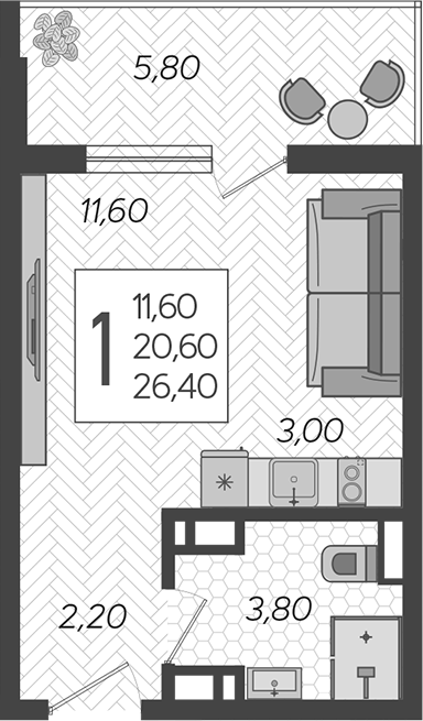 Студия, 20.6 м², 10/10 этаж, ЖК «Горный квартал»