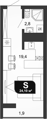 Студия, 21.9 м², 19/19 этаж, ЖК «Сочи Парк»