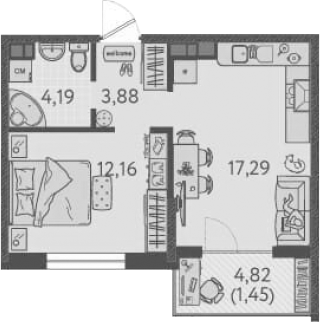 1-комн., 37.52 м², 6/9 этаж, ЖК «Друзья»