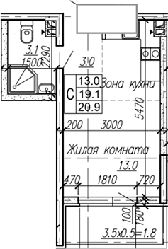 Студия, 19.1 м², 2/4 этаж, ЖК «Дзенпарк»