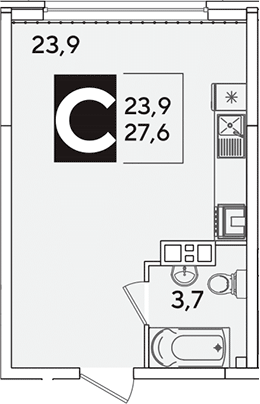 Студия, 27.6 м², 8/16 этаж, ЖК «Самолет»