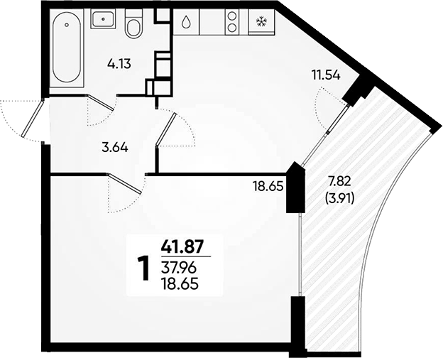1-комн., 37.96 м², 3/19 этаж, ЖК «Губернский»