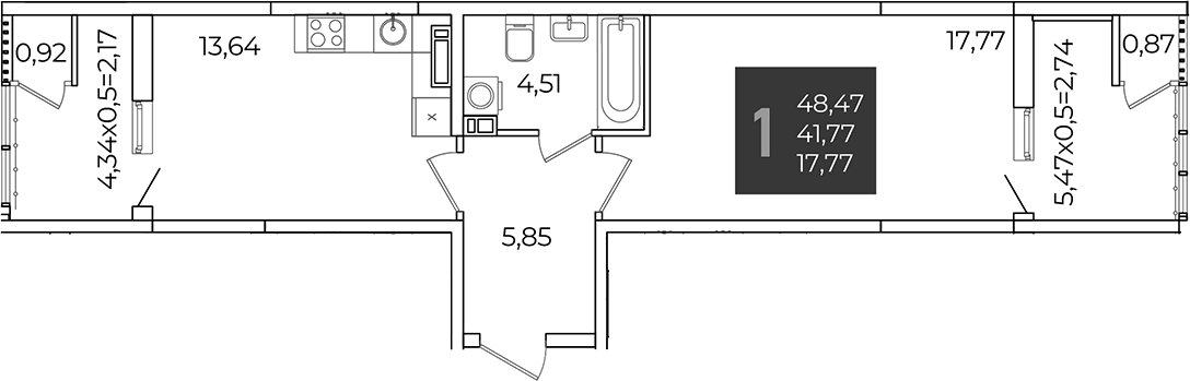 1-комн., 41.77 м², 10/21 этаж, ЖК «Образцово»