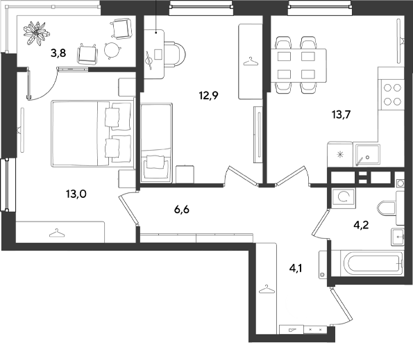 2-комн., 54.5 м², 10/18 этаж, ЖК «Ридз»