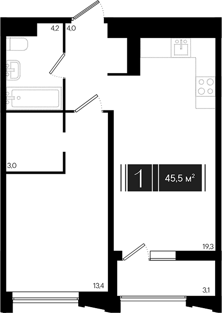 2-комн., 43.95 м², 10/17 этаж, ЖК «Эрмитаж»