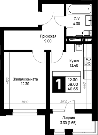 1-комн., 39 м², 7/12 этаж, ЖК «На высоком берегу»