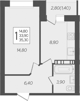 Продается 1-комн. квартира, 33.9 м²