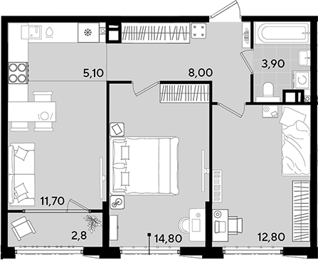 3-комн., 56.3 м², 7/18 этаж, ЖК «Порто-Ново»