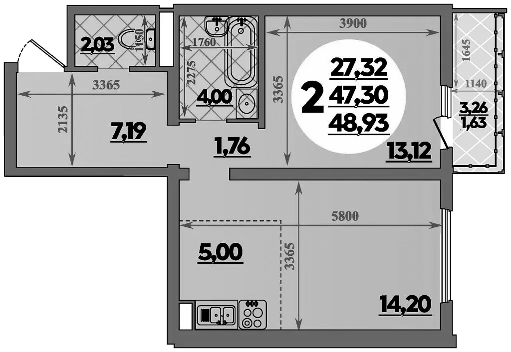 2-комн., 47.3 м², 2/16 этаж, ЖК «Город у моря»