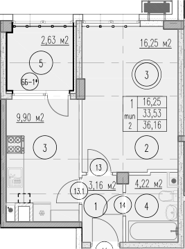 1-комн., 33.53 м², 1/10 этаж, ЖК «Agoy Park Residence by Lavicon»
