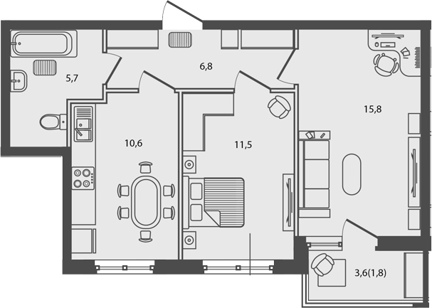 2-комн., 50.4 м², 3/9 этаж, ЖК «Сиреневый бульвар»