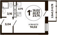 Студия, 22.97 м², 15/24 этаж, ЖК «Гулливер»