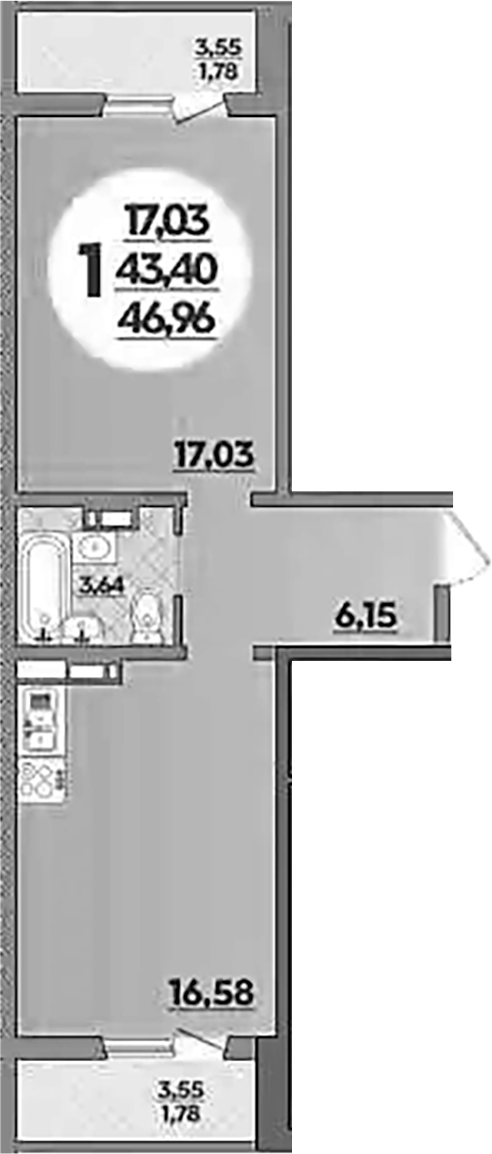 1-комн., 43.4 м², 1/16 этаж, ЖК «Восточный. Квартал №6»