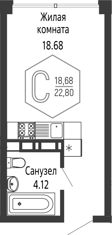 Студия, 22.8 м², 7/16 этаж, ЖК «Гарантия PRIME»