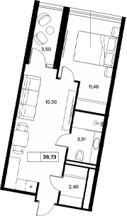 1-комн., 36.15 м², 6/8 этаж, ЖК «Гостиничный комплекс Белые ночи»