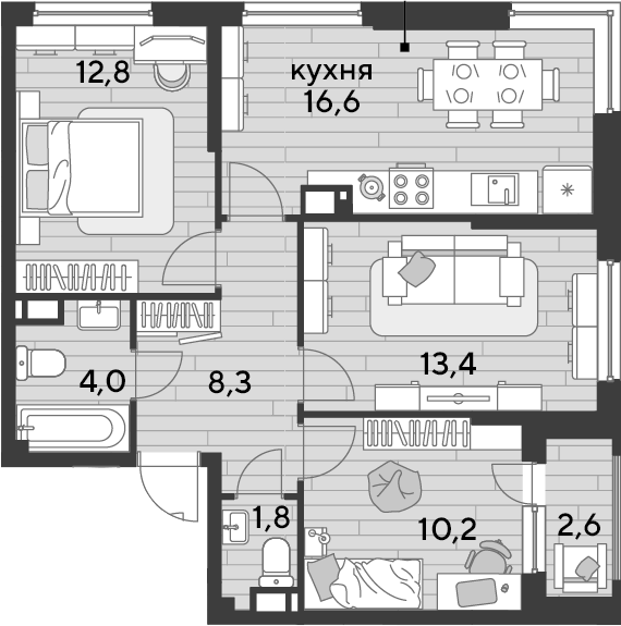 3-комн., 67.1 м², 14/16 этаж, ЖК «DОГМА ПАРК»