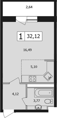 Студия, 32.1 м², 3/16 этаж, ЖК «Жемчужина»