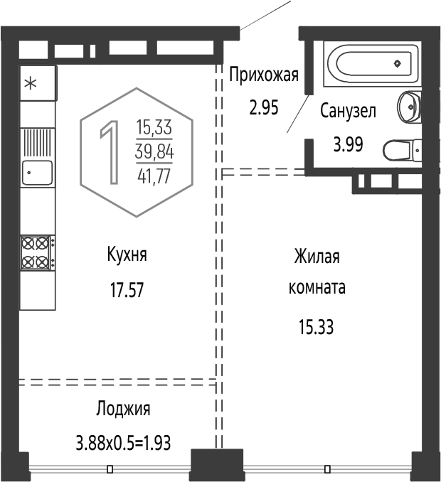 2-комн., 39.84 м², 7/24 этаж, ЖК «Гарантия PRIME»