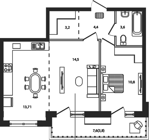 2-комн., 50.2 м², 9/9 этаж, ЖК «Сиреневый бульвар»