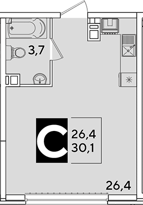 Студия, 30.1 м², 4/16 этаж, ЖК «Самолет»