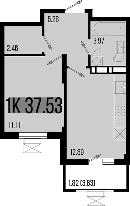 Продается 1-комн. квартира, 35.71 м²