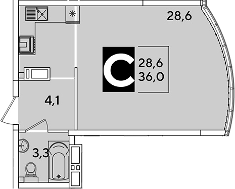 Студия, 36 м², 16/16 этаж, ЖК «Самолет»