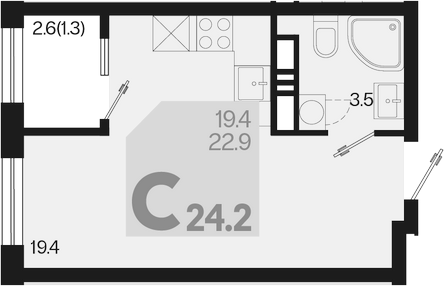 Студия, 22.9 м², 11/18 этаж, ЖК «Первое место»