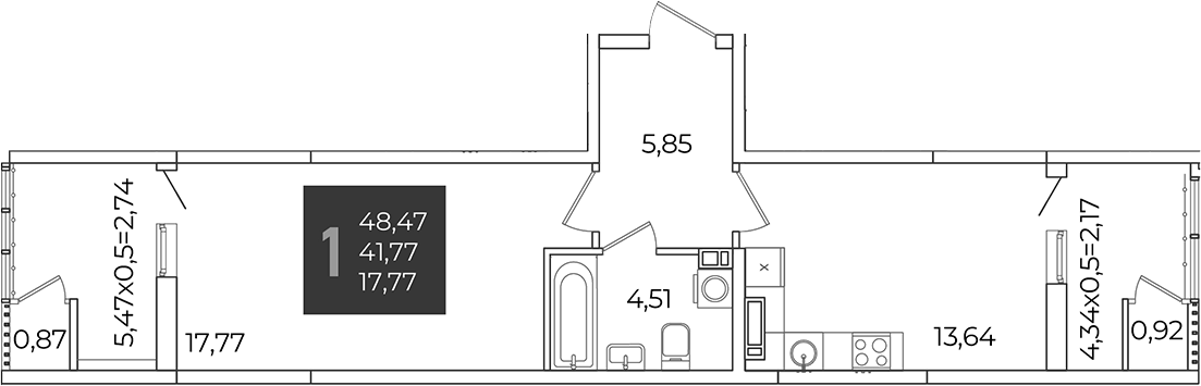 1-комн., 41.77 м², 12/21 этаж, ЖК «Образцово»