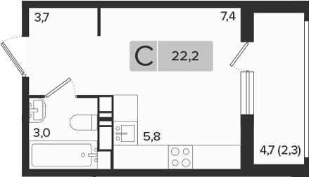 Студия, 19.9 м², 14/18 этаж, ЖК «Эрмитаж»