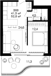1-комн., 41.5 м², 2/6 этаж, ЖК «Benefit Sea Breeze Sochi»