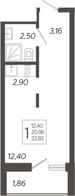 Студия, 20.96 м², 5/19 этаж, ЖК «Кислород»